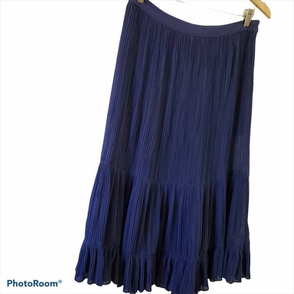 Reiss Womens Midi Skirt 8 Blue Pleated Fredalina Flowy Hippie Boho Bohemian - Picture 3 of 9